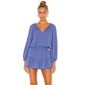 Amanda Uprichard Revolve Charleigh Romper Long Sleeve in Oxford Blue Size XS